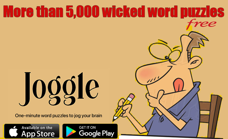 Man with a pencil puzzling over Joggle -Word puzzle game for iOS and Android
